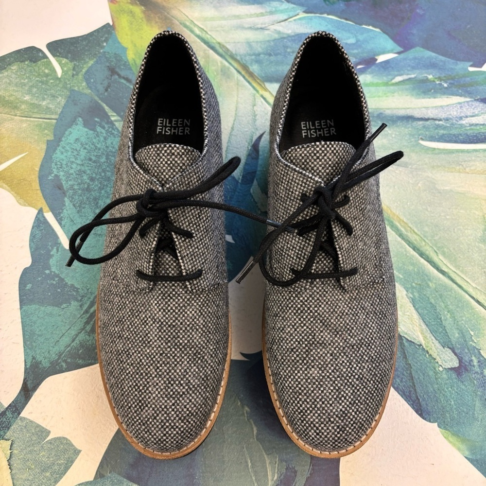 EILEEN FISHER Tweed Platform Oxford Shoes Size 7